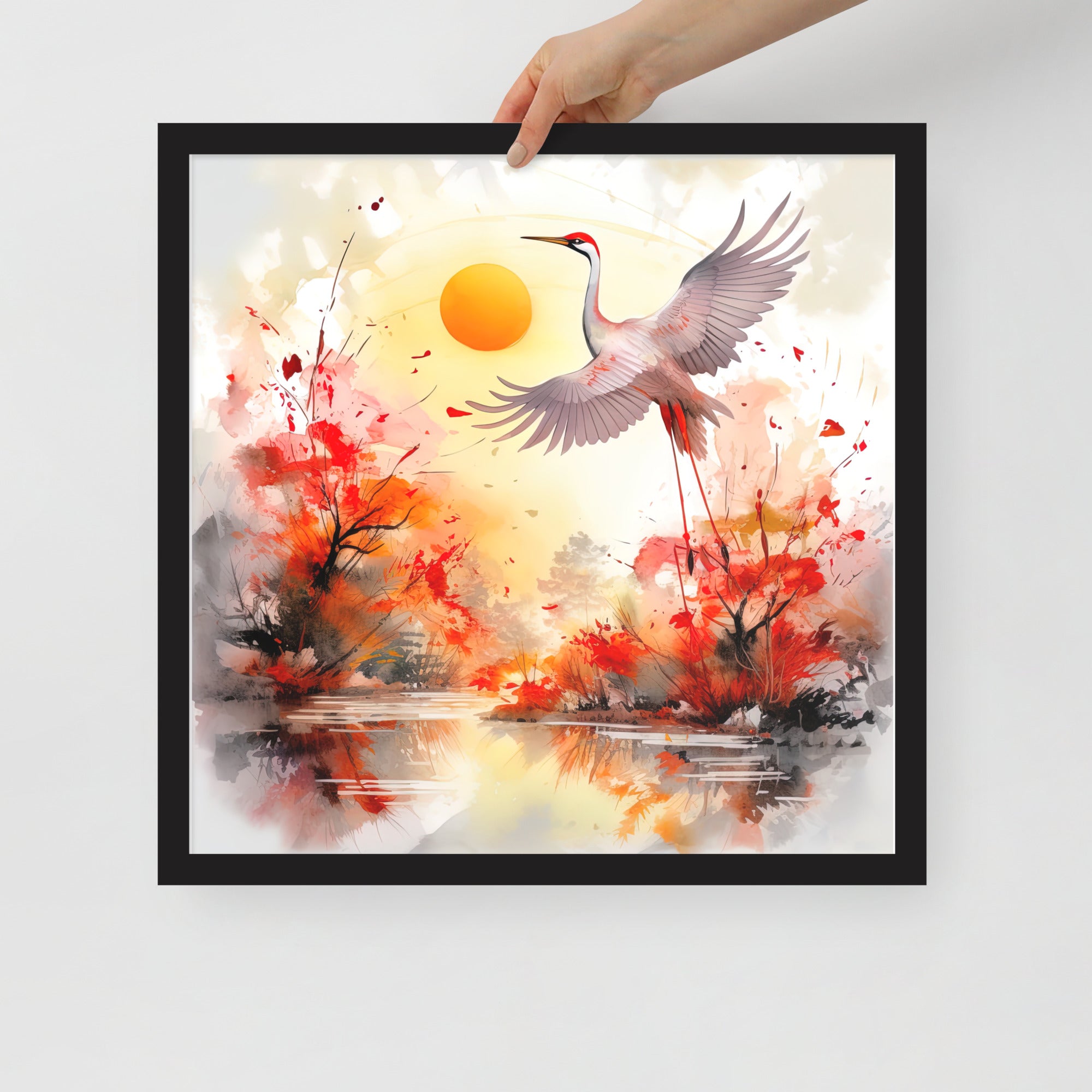 Japanese Style Crane Water Paint Framed poster